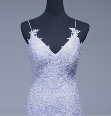 Beautiful Lavener Tulle with Lace Sheath Spaghetti Straps Evening Dresses, Long Prom Dresses