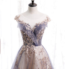 Beautiful A-line Tulle with Lace Applique Party Dress, Tulle Long Prom Dress